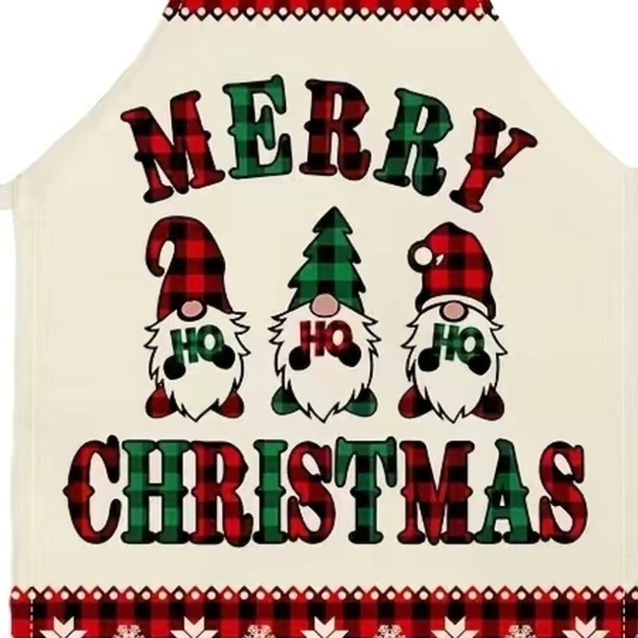 Christmas Apron Santa Gnome Waist Tie Bib Halter Holiday Adult Buffalo Check OS - Picture 2 of 8